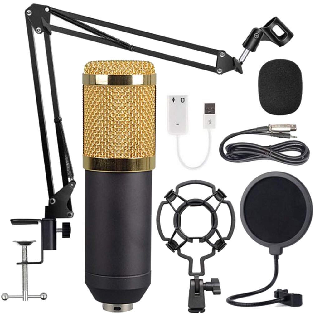 Zwarte Goud Mesh Grote Diafragma Condensator Microfoon Voor Opname Woonkamer Ktv Condensator Microfoon Kit