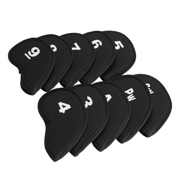 10 stücke Golf Kopf Abdeckung Club Eisen Putter Kopfschutz Set Neopren Schwarz Tragbare Golf Eisen Kopf Protector Golf Club zubehör