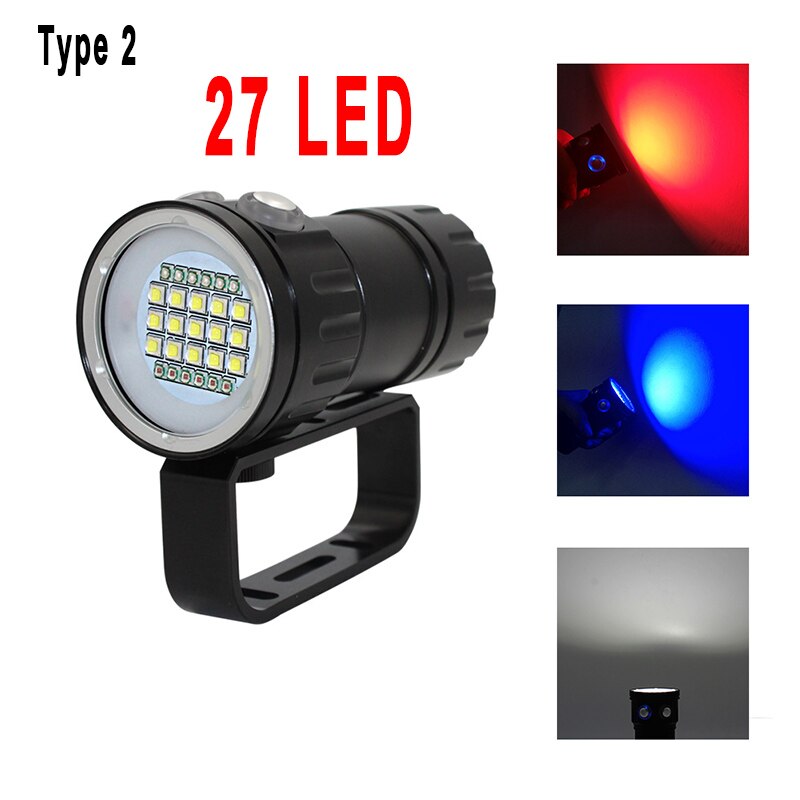 Lampe de plongée sous-marine XHP90, 80M de profondeur, lampe de poche pour caméra de photographie et vidéo, bleu blanc rouge: Type 2 / with battery