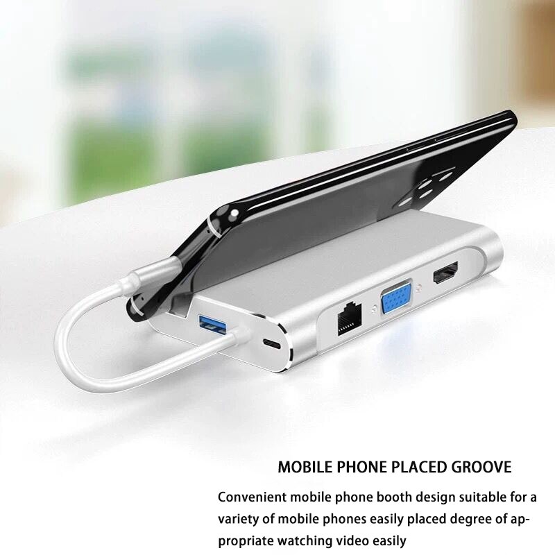 7 In 1 Type C Docking Station Hdmi Usb 3.0 Hdmi Vga RJ45 Pd Usb Hub Adapter Voor Laptop Pro dock Hub