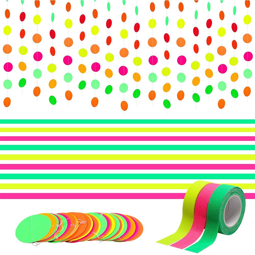 Ensemble de guirlandes lumineuses en papier néon, 8 pièces, lumière noire, cercle lumineux, décoration à pois suspendus, fête d&#39;anniversaire et de mariage pour adultes