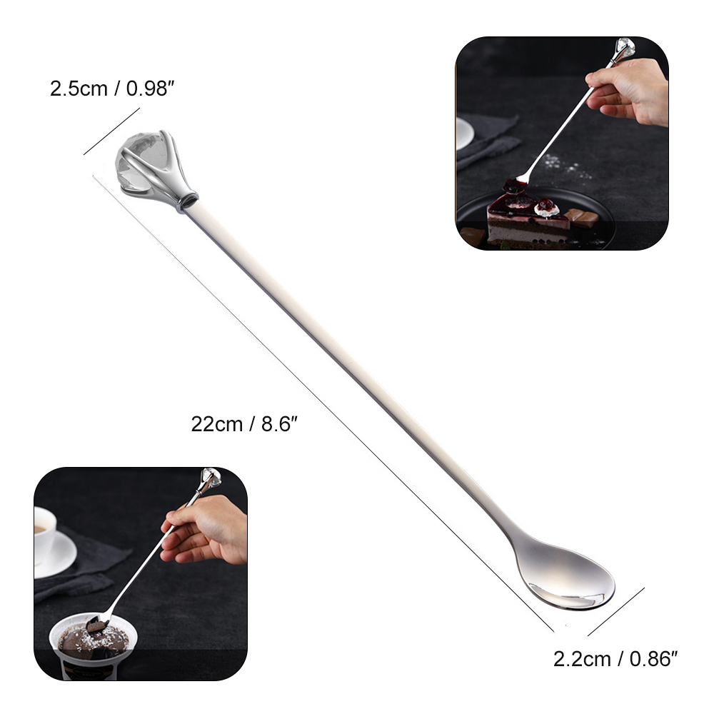 Diamant coloré réutilisable en acier inoxydable en métal paille cocktail cuillère à remuer longue poignée cuillère barre lait café outil d'agitation