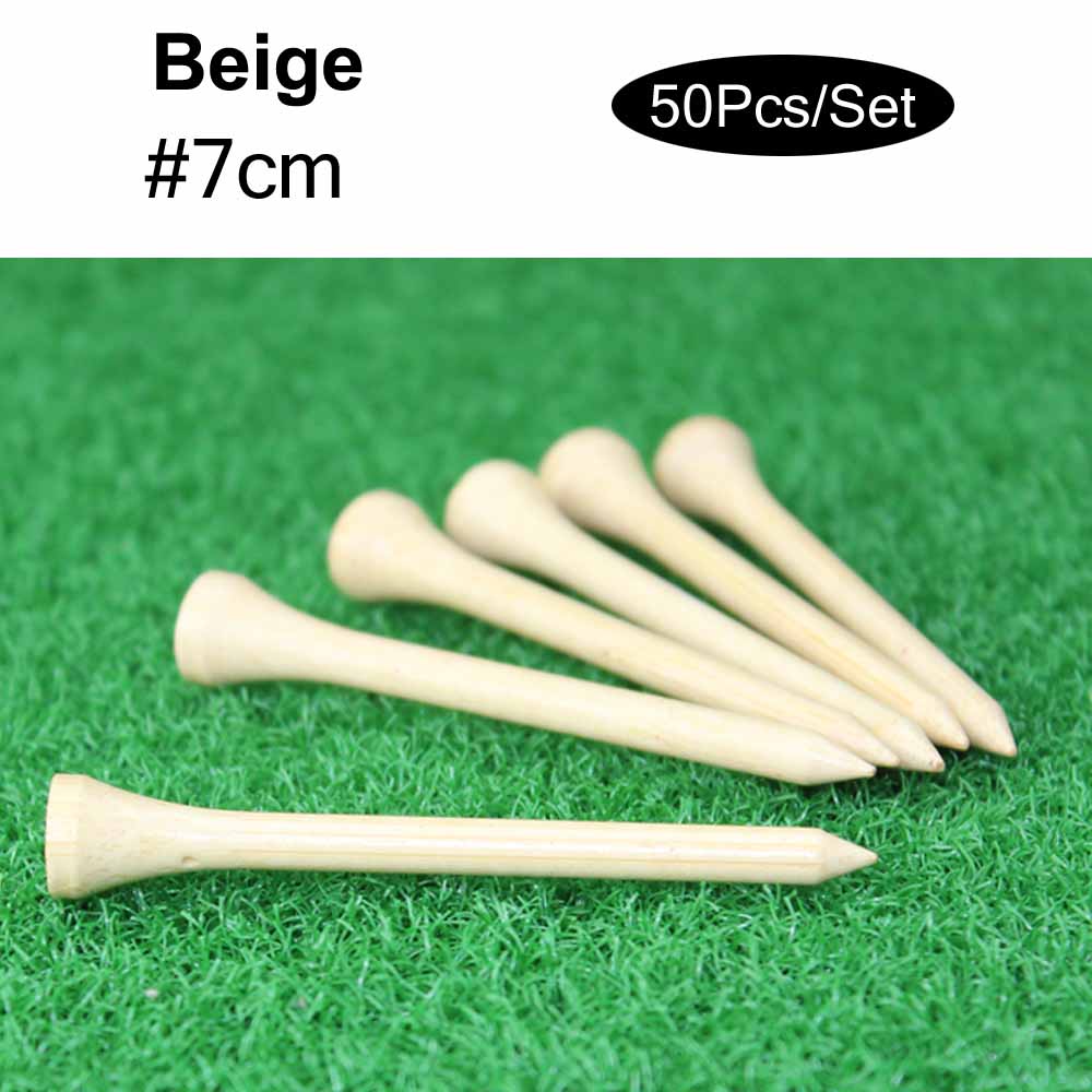 50 stk / sæt træ golf tee tees udskiftning driving range rammer træner klub tilbehør golf tees kugleholder: Beige  - 7.0cm