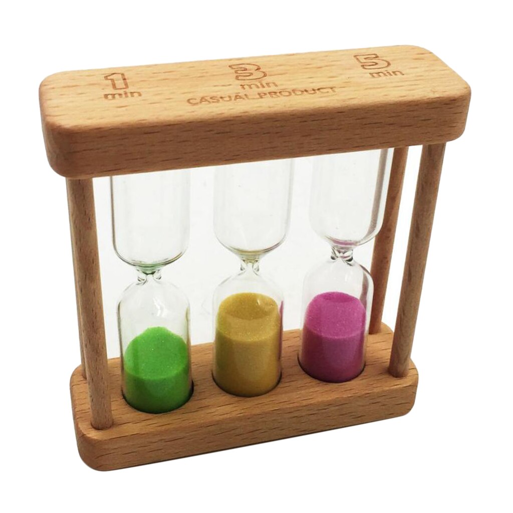 3 in 1 1+3+5 Minute Hourglass Wood Glass Sand Timer For Kitchen Cooking