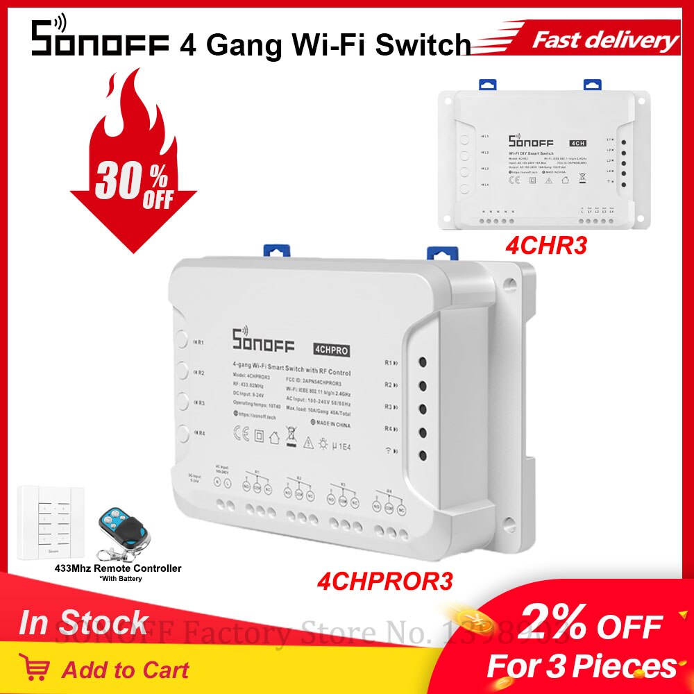 Itead sonoff 4ch r3/  pro  r3 wifi switch 4 gang 4- vejs montering wifi wireless smart switch app remote interrupter relay switches