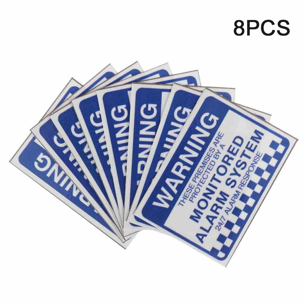 8pcs PVC Notice Waterproof Self Adhesive Easy Apply Home Sign Letter Print Monitored Alarm System Warning Security Stickers