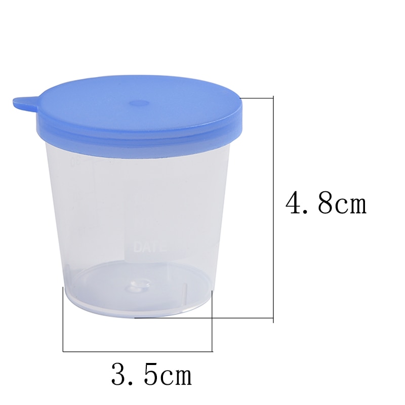 10Pcs Blue Cap Plastic Cup Pill Case Container Specimen Cup Sample Bottle 3.5 X 4.8 Cm Pill Cup Organizer Health Care 40ML
