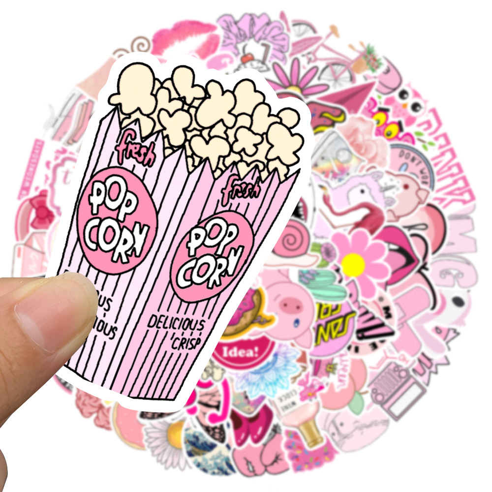 50/100 st söta tecknade rosa serier färska klistermärken för bagage gitarr telefon vattenflaska vinyl vattentät graffiti laptop dekal