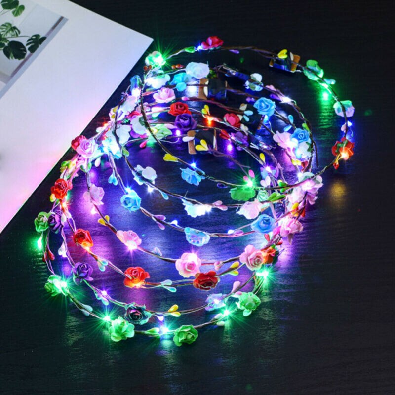 LED Light Up Flower Floral Hairband Headband Garland Crown Bride Wedding Party