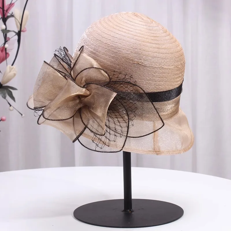 Kvinders hatte med sløjfe, bred skygge, kentucky derby fedora, sommersolhat til kvinder: Khaki