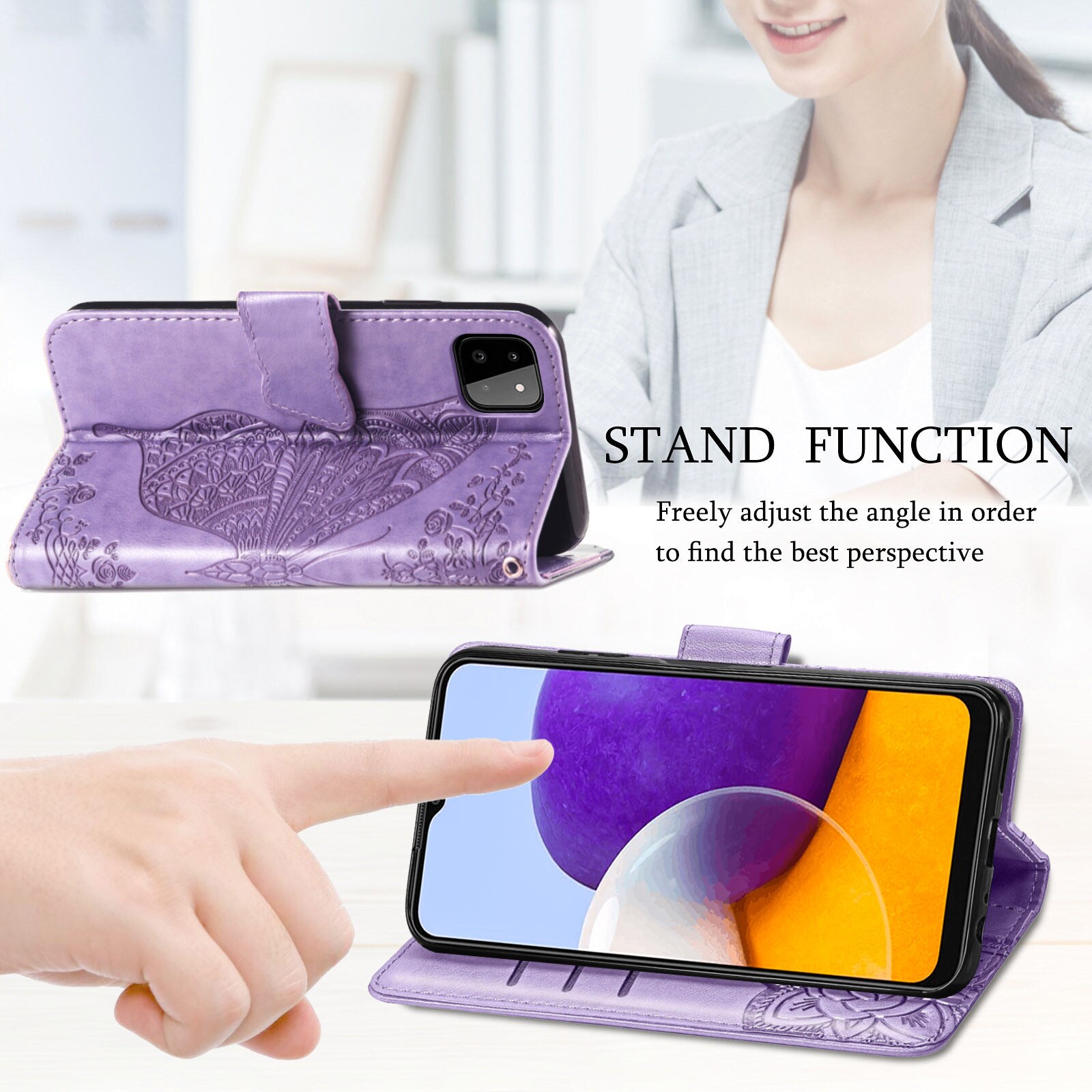 Luxe Vlinder Flip Case Voor Samsung Galaxy A22 5G A225G A22 Een 22 5G Zachte Siliconen Slot cover Wallet Leather Cases