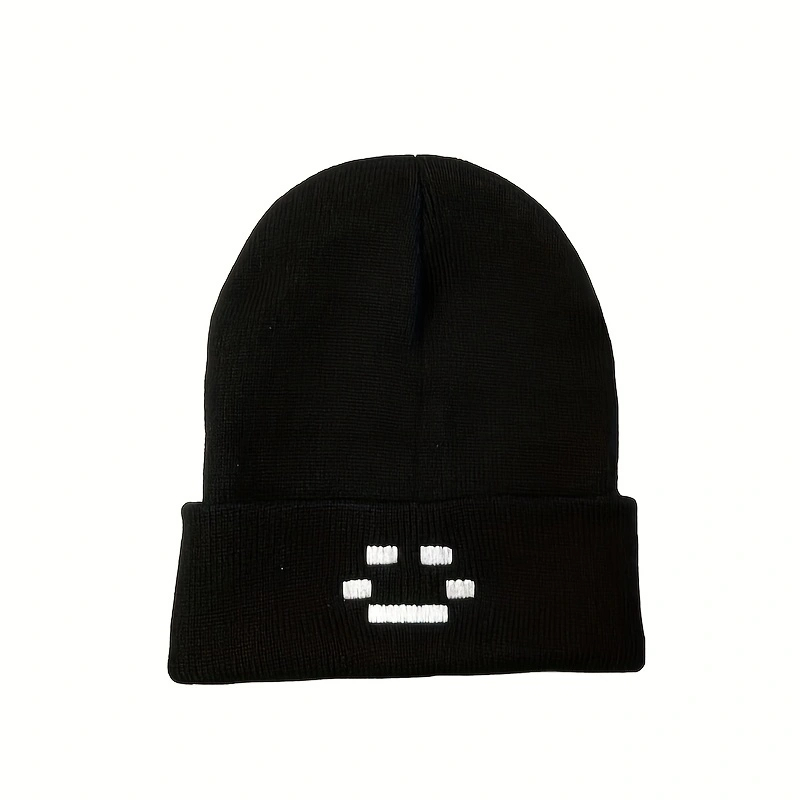 Otoño Invierno mujeres hombres bordado sombrero de punto Quackity gorros cálidos sombreros que te hace parecer fresco: Negro