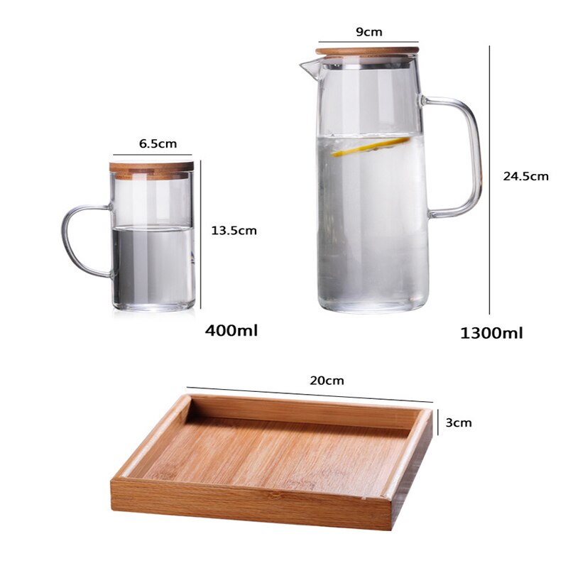 1000ml théières en verre de grande capacité en verre borosilicate résistant à la chaleur bouilloire froide jus lait thé tasse avec couvercle en bambou