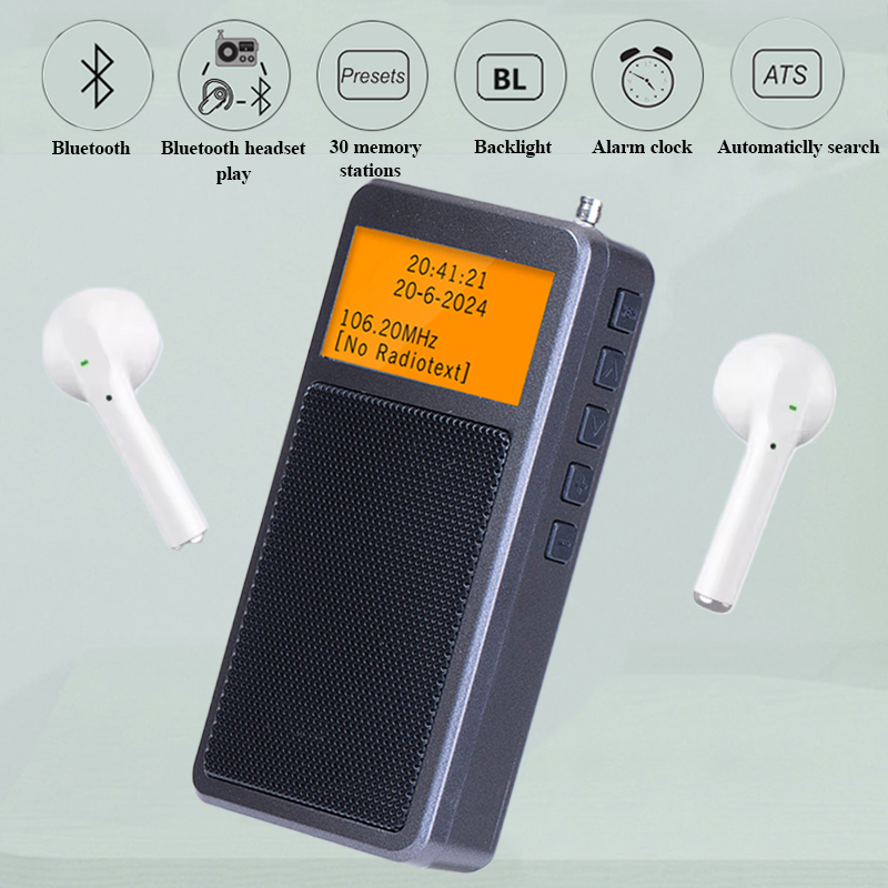 Mini przenośne radio Bluetooth Kieszonkowe radio stereo DSP FM Bezprzewodowy głośnik Bluetooth z budzikiem Podświetlany ekran Rechargea