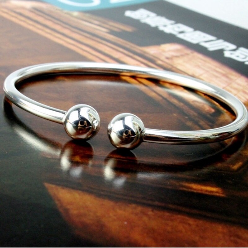 OMHXZJ Persoonlijkheid Mode OL Vrouw Meisje Zilveren Eenvoudige Blank Open 925 Sterling Zilveren Manchet Bangle Armband BR163