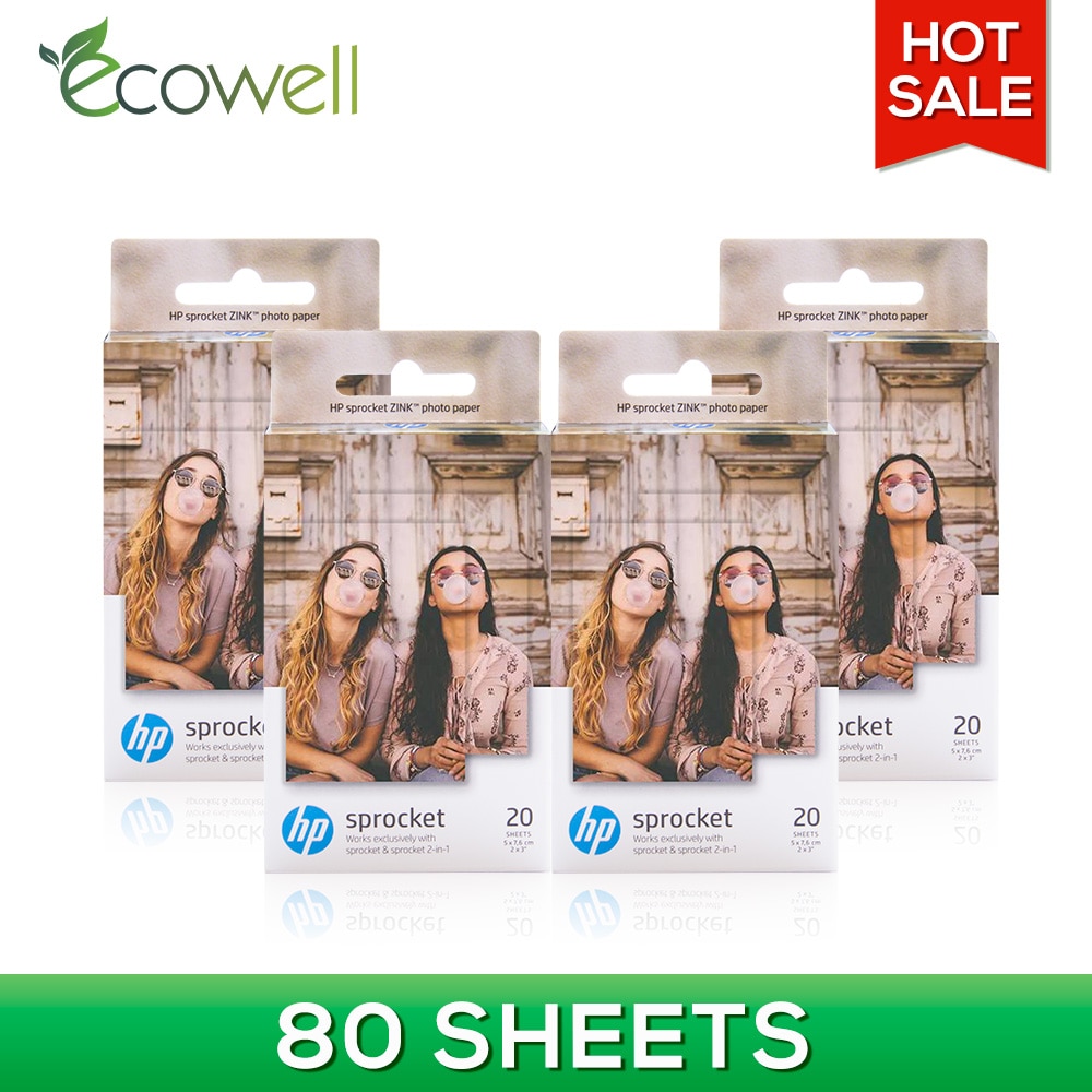 Ecowell 80 Vellen Compatibel Voor Hp Tandwiel Fotografische Papier Pocket Fotoprinter Zink Plakken Fotopapier Tape Adhesiv