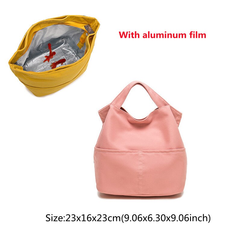Draagbare Canvas Lunch Tas Vrouwen Outdoor Camping Wandelen Picknick Voedsel Koeler Pouch Reizen Eten Opslag Thermische Pakket Accessorie: C Pink
