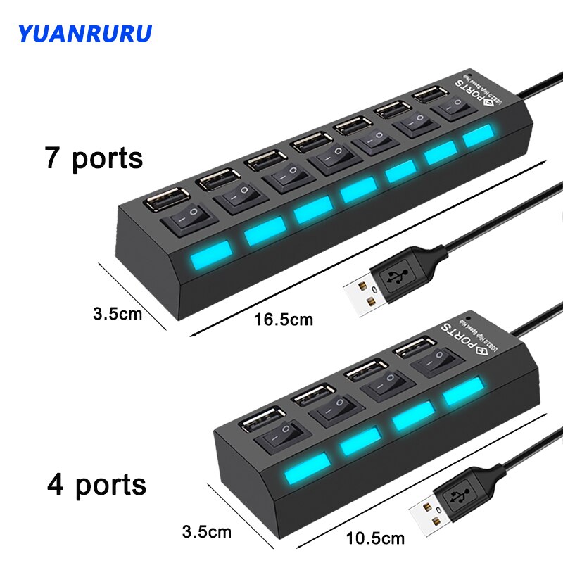 USB Hub 2.0 USB 2.0 Hub Multi USB Splitter Hub Port Hub Adapter 4/7 Port Multiple Expander 2.0 USB Hub with Switch for PC
