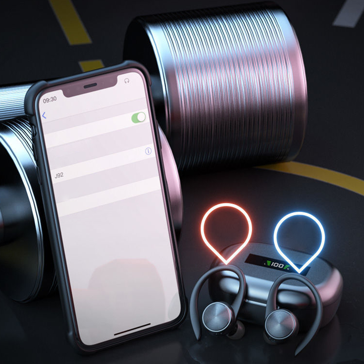 Bezprzewodowe słuchawki sportowe Bluetooth 5.0 IPX5 z etui ładującym 500mAh, zaczepy na uszy, słuchawki douszne 3D HiFi, bezprzewodowy zestaw słuchawkowy