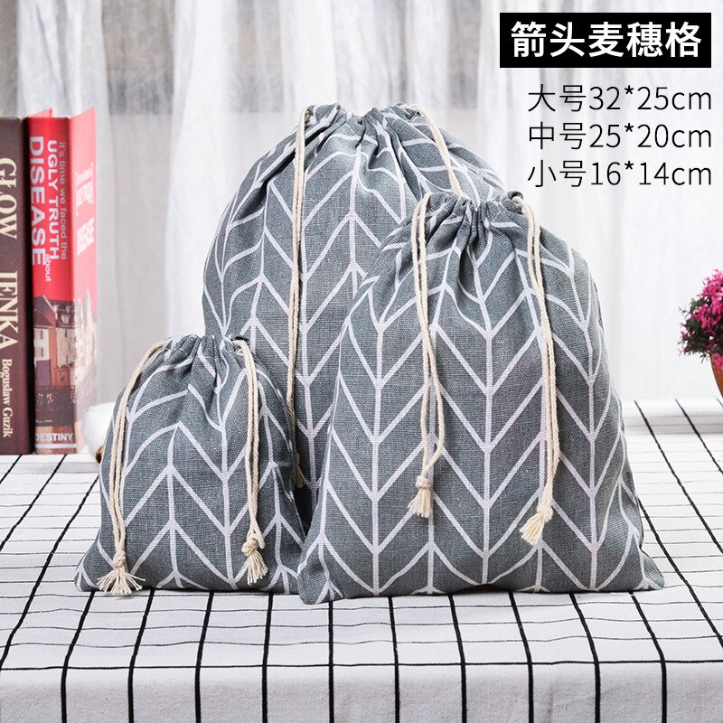 Petit coton frais et lin cordon faisceau poche étudiant tissu sac dortoir débris sac de rangement sous-vêtements sac de rangement: arrow / L