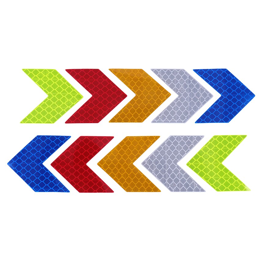 10PCS/Set Car Reflective Arrow Sign Tape Warning Safety Sticker For Car Bumper Trunk Reflector Hazard Tape Car Styling Sticker