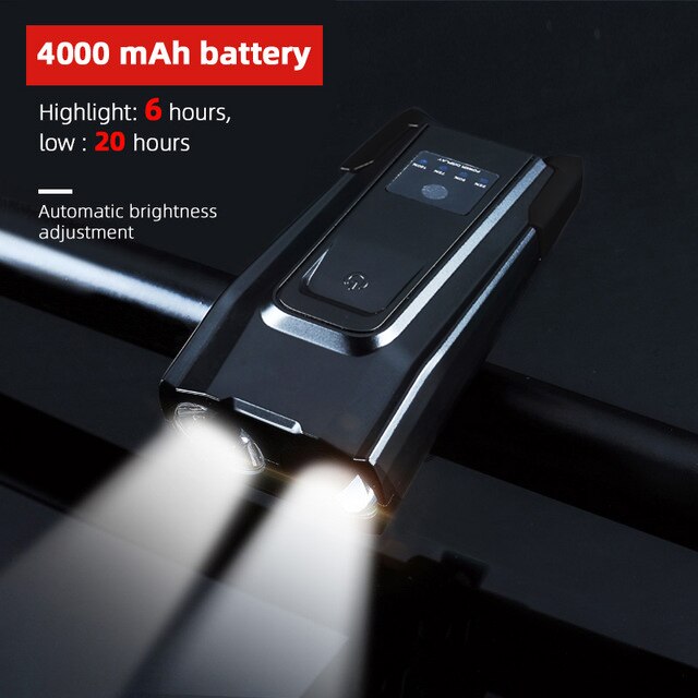 4000 mah induktion cykel forlygte sæt usb genopladelig smart forlygte med horn 800 lumen led cykel lampe cykel lommelygte: 4000 sorte
