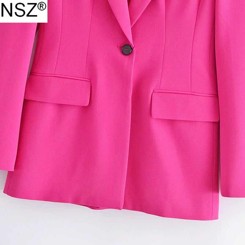 NSZ-Blazer rosa para mujer, Chaqueta de traje con un solo botón a la , abrigo de oficina para mujer, abrigo de negocios, color fucsia