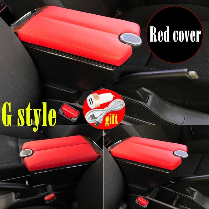 For mitsubishi Attrage armrest box Double doors open 7USB Centre Console Storage Box Arm Rest: G Style Red cover
