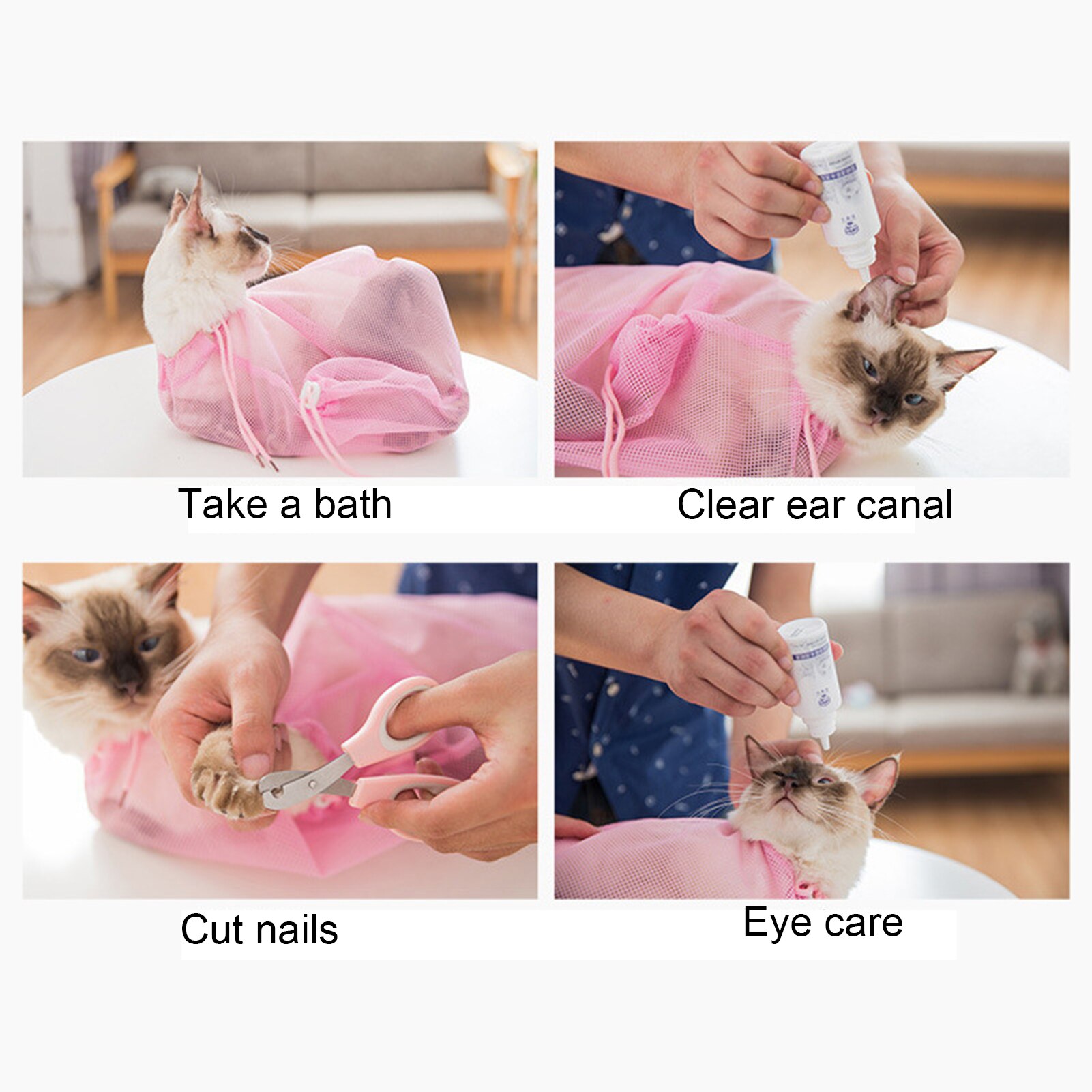 Cat Washing Bag Anti-scratch Mesh Bathing Bag Pet Cleaning Supplies for Bathroom