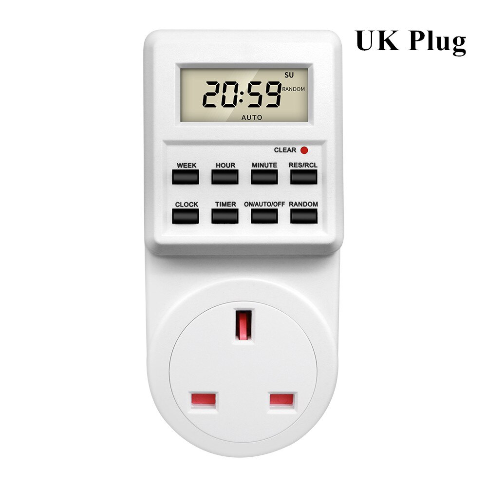 TM03 Digital Timer Switch Socket 24 Hour Cyclic Kitchen Timer Outlet Programmable Timing Socket EU UK AU US BR FR IT TH Plug: grey