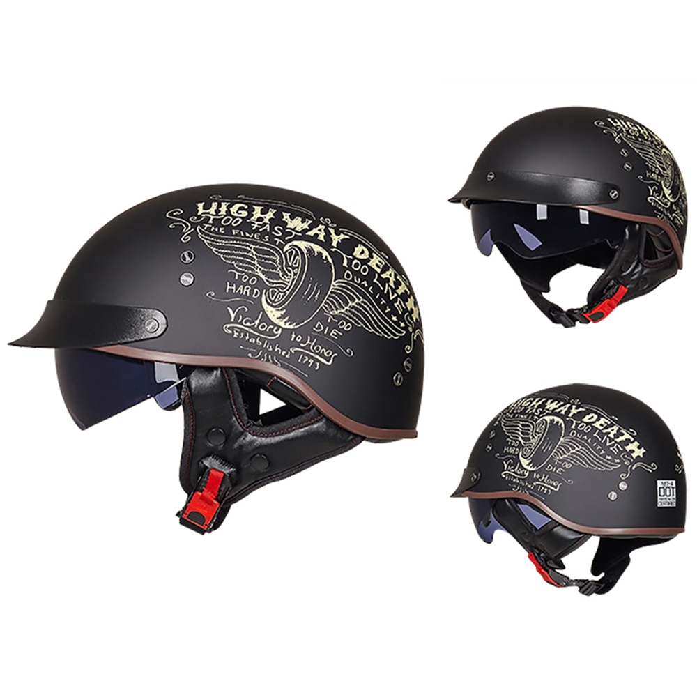 Retro Helmets For Motorcycle Capacete De Moto Helmet Vintage Street Touring Scooter Half Helmet Built In Visor DOT Certification: Dark Grey / XXL