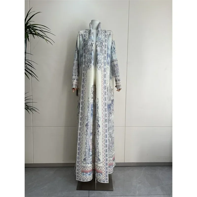 KAF Plissee Frauen Graben Mantel Jahrgang Gedruckt Strickjacke verlieren Plus Größe Frauen Lange Kleid Dubai Weibliche Luxus Abaya 2024: Minze