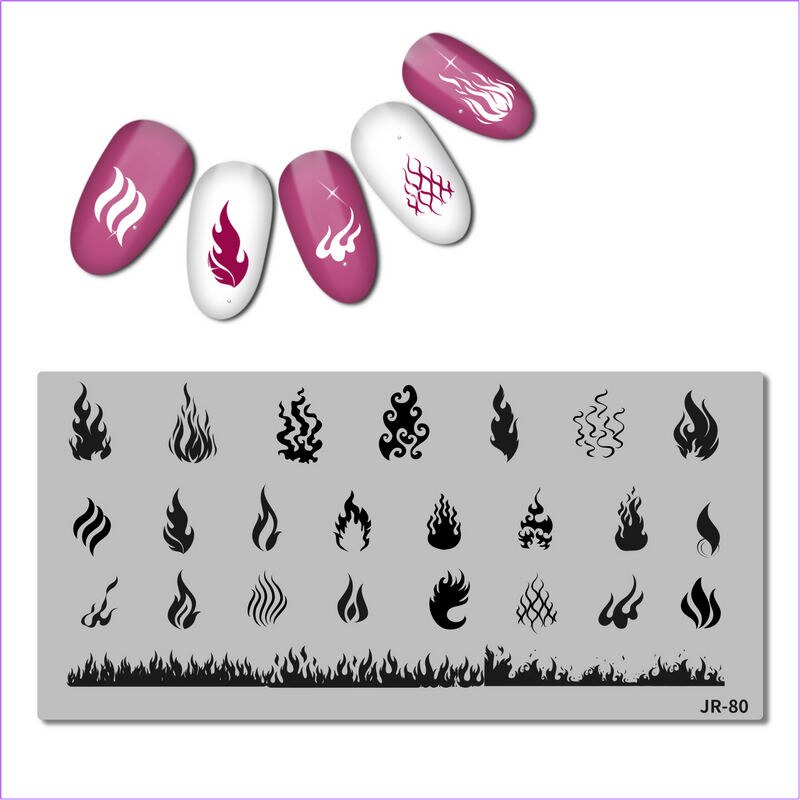 Rvs Nail Stempelen Plaat Sjabloon Swirl Bloem Patroon Danser Vlam Anker Kaarshouder Nail Tool JR071-80: JR080