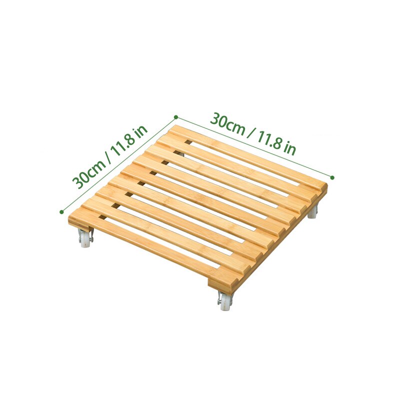 Bamboe plantenstandaard met wielen, verplaatsbare bloempotverplaatser, rol voor op het terras, zware plantenbak met wielen, rolplateau