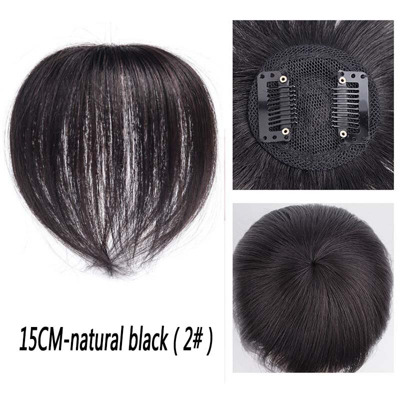 Extensión de cabello sintético para mujer, tupé de pelo corto con 2Clip en una pieza, con flequillo gratis, resistente al calor: 15cm-2