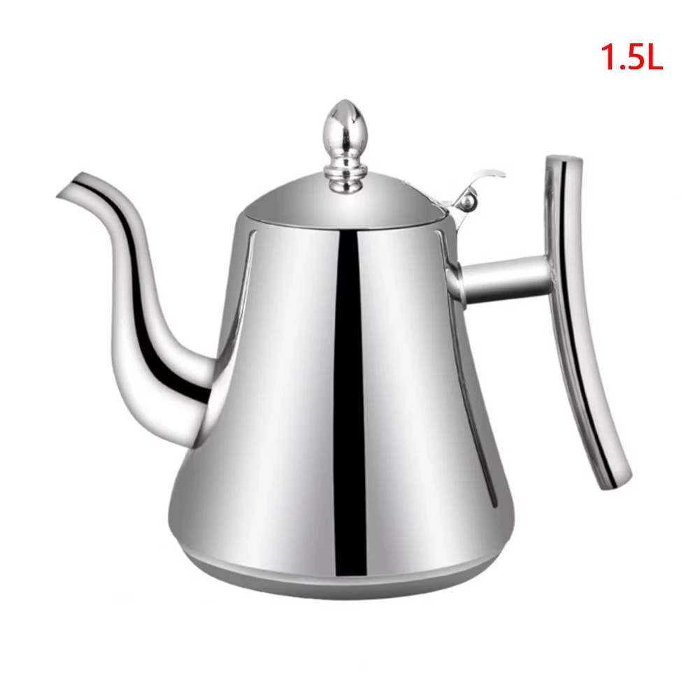 1.0L/1.5L/2.0L Thickened Stainless Steel Teapot Hotel Restaurant Household Induction Cooking Flower Tea Pot: Light Grey