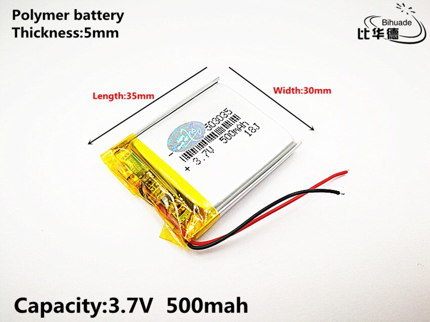 Goede Qulity Polymeer batterij 500 mah 3.7 V 503035 smart home MP3 luidsprekers Li-Ion batterij voor dvr, GPS, mp3, mp4, mobiele telefoon, luidspreker