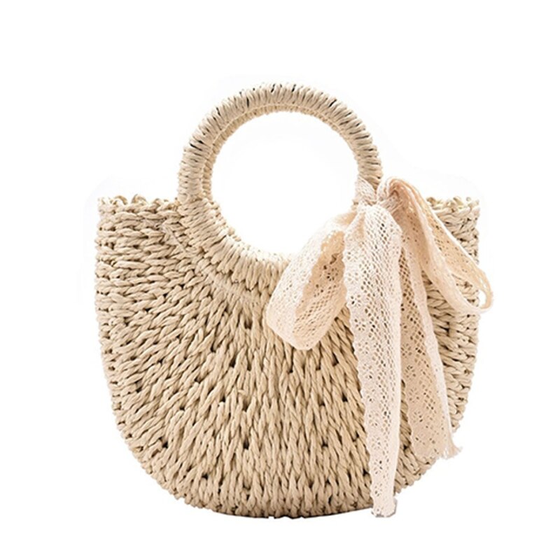 Women Straw Beach Tote Woven Summer Shoulder Bag Female Travel Vacation Casual Crossbody Handbag Drawstring Shopping Purse: Beige