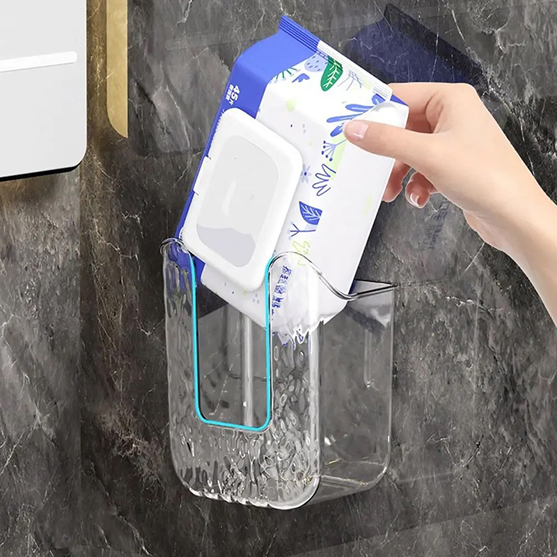 Plastic Wall-mounted Paper Towel Box Inverted No-punch Napkin Box Self-adhesive Space-saving Paper Towel Holder Bathroom