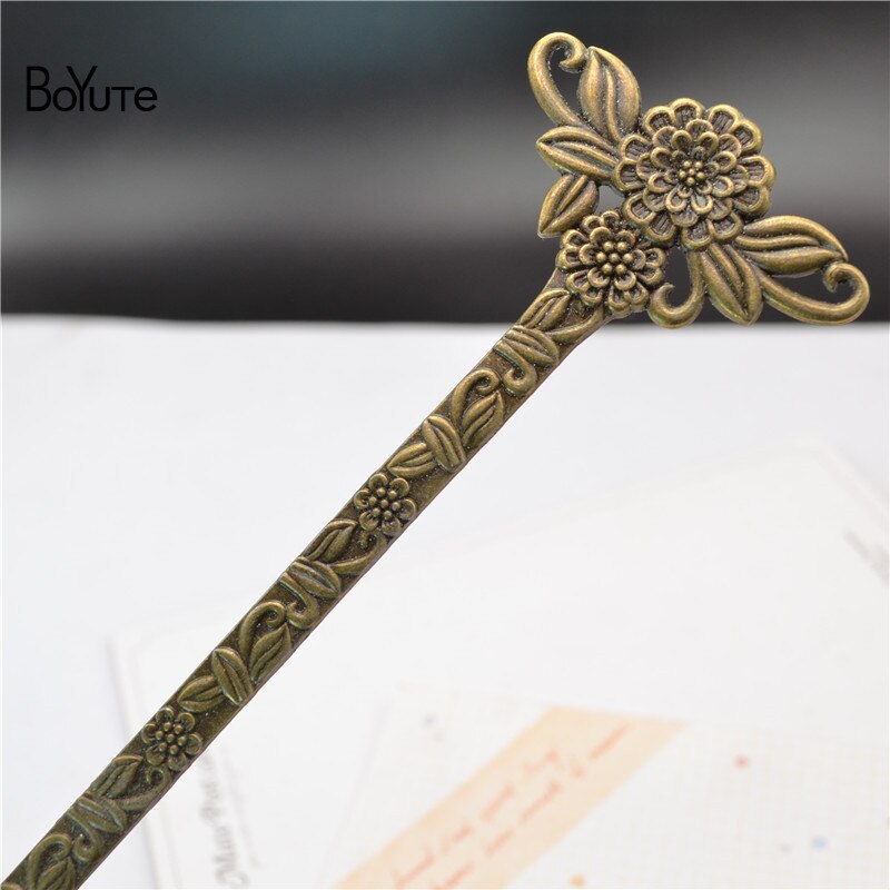 BoYuTe (10 stuks/partij) Vintage Metalen Haar Stok Bladwijzer Dubbele Gebruik Diy Handgemaakte Sieraden Accessoires: 132x42MM Bronze