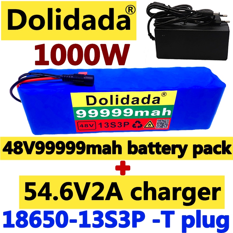 Dolidada 48V99.999Ah 1000w 13S3P 48V Lithium ion Battery Pack 99999mah For 54.6v Electric bicycle Scooter with BMS with charger