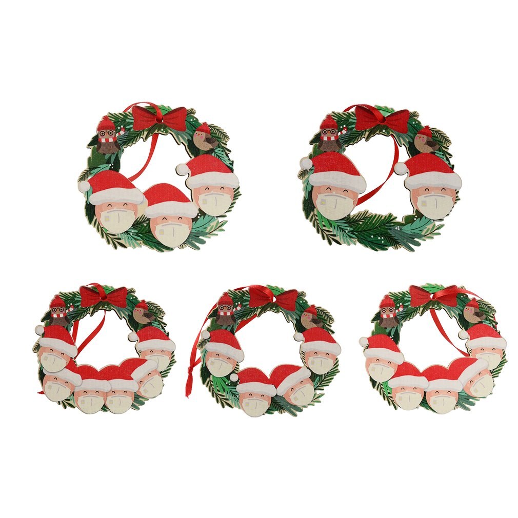 Cute Christmas Family DIY Christmas Tree Resin Pendants Snowman Pendants Wearing Masks And Christmas Hats