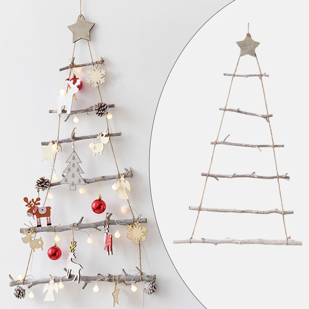 Christmas Tree Wall Hanging Jute String Wooden Ladder for Garden Decoration