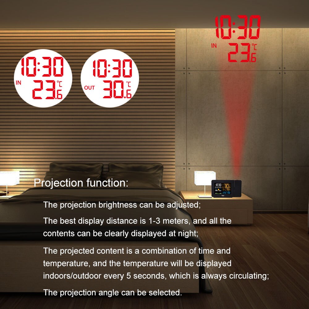 FJ3391 WWVB Radio Digital Clock Alarm US Pulg Barometer Forecast Wireless Projection Multifunctional LED Table Watch Clocks