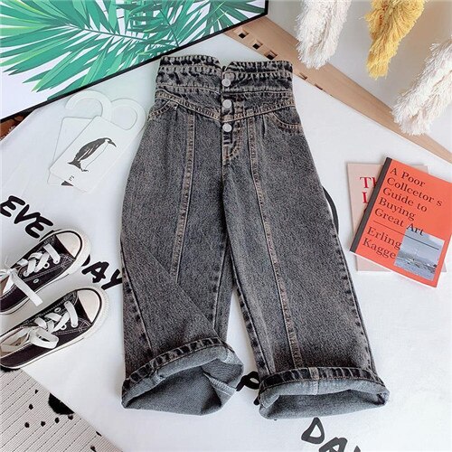 Domueay Meisjes Baggy Jeans Kinderbroek met Wijde Pijpen en Elastische Tailleband Jeansbroek Hoge Taille Bootcut Wijde Pijpen Lange Broek Tienerkleding voor 12-13 Jaar, Lichtblauw
