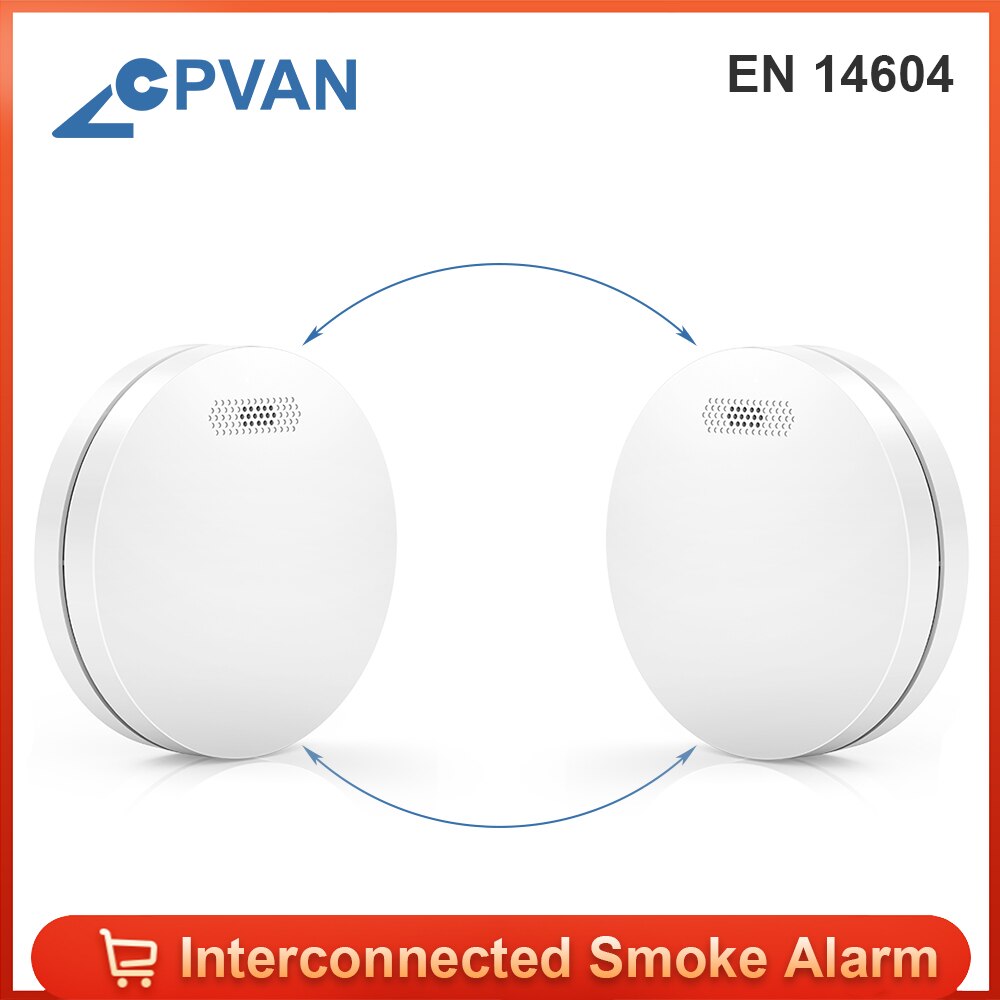 CPVAN Smoke Detector RF433Mhz Interconnected Smoke Alarm Fire Protection Smokehouse Fire Alarm Home Security System Firefighters: 2pcs include battery