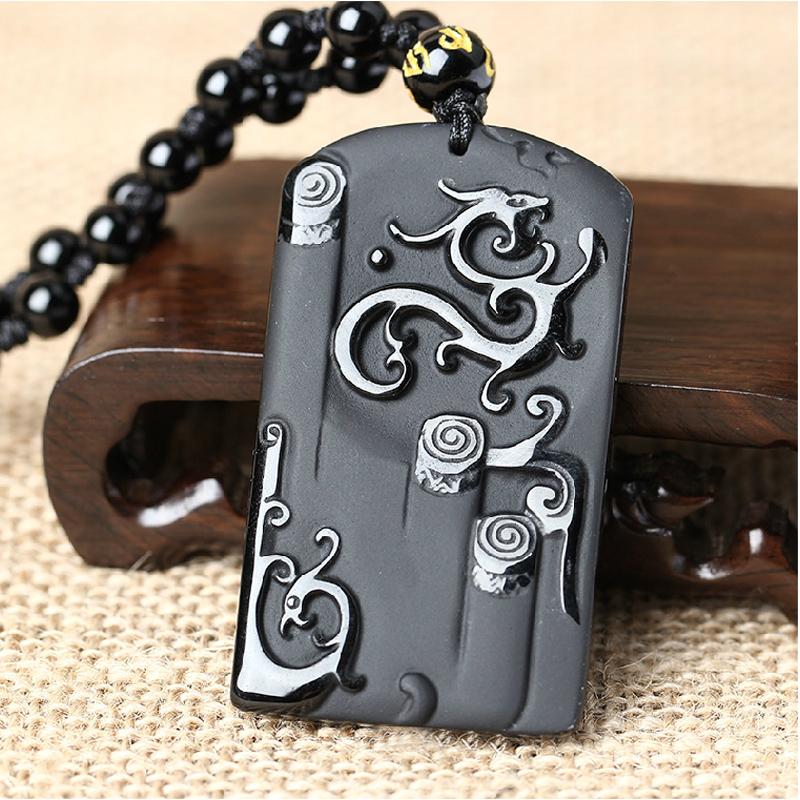 Natuurlijke Zwarte Obsidiaan Draak Hanger Kralen Ketting Charm Sieraden Hand-Gesneden Lucky Amulet Cadeaus Voor Haar Vrouwen Mannen