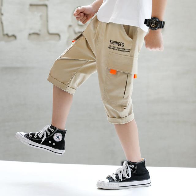 Teenagedrenge shorts bomuld børn cargo shorts med lommer 5 6 7 8 9 10 11 12 13 14 år gammel dreng korte sommerbukser: Khaki / 5