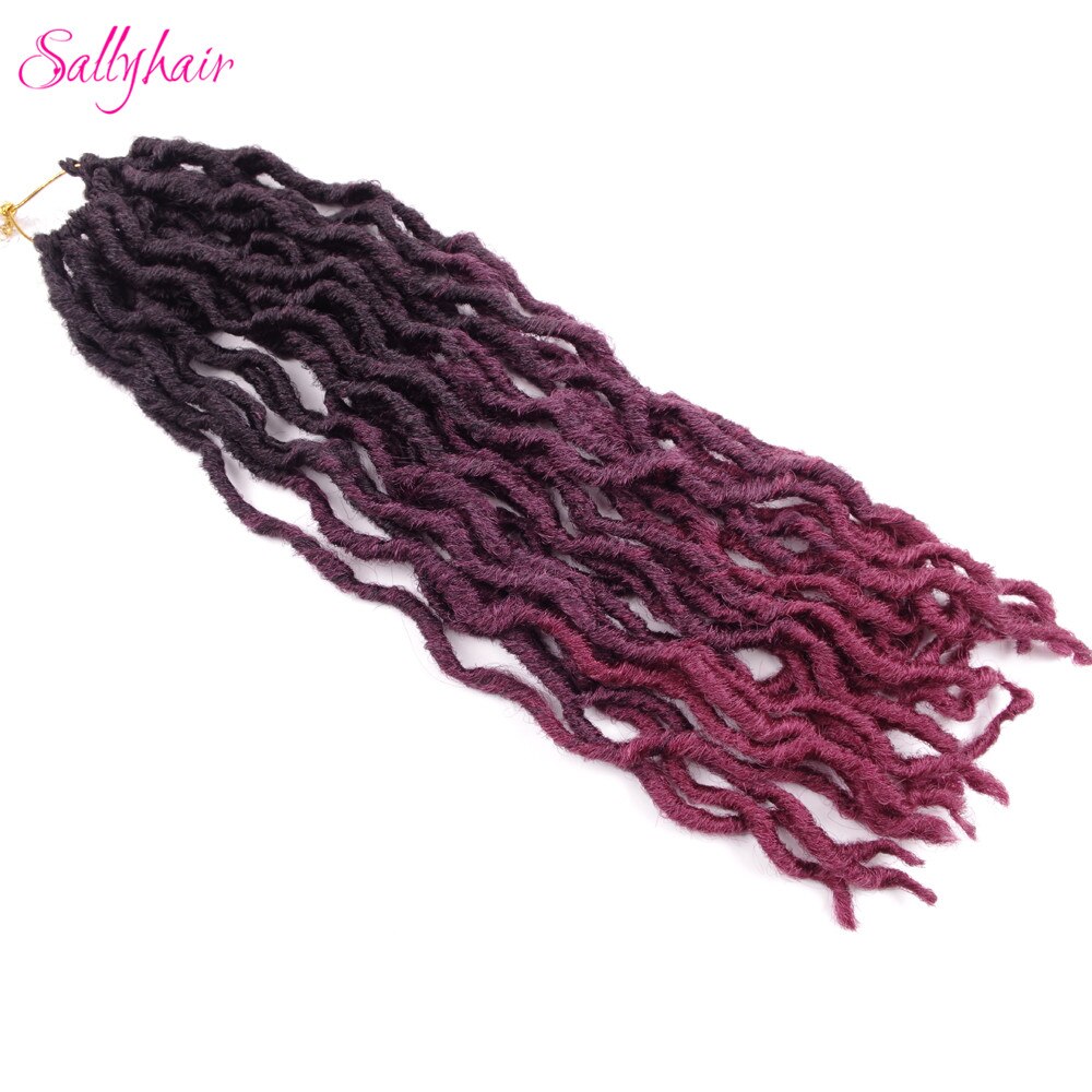 Sallyhair Faux Locs Curly Crochet Braids Hair Extensions 24 strands/pack Ombre Synthetic Braiding Hair 18inch: T1B/Burgundy / 3Pcs/Lot