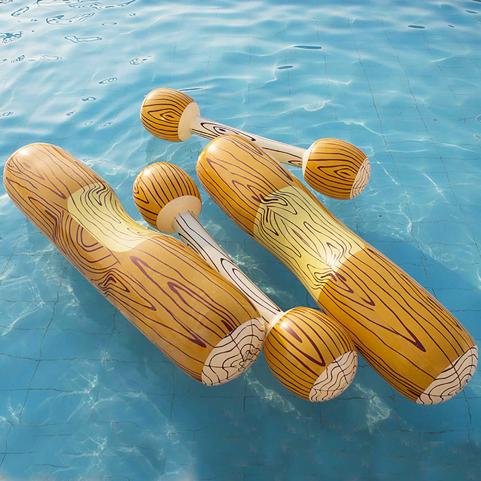 Summer Inflatable Floating Canoe Toy with Comfortable Handle Wood Grain Stick Flume Joust Water Game A Set Of Four Pieces